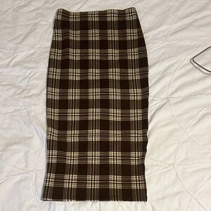 Elegant Brown Plaid Pencil Skirt
